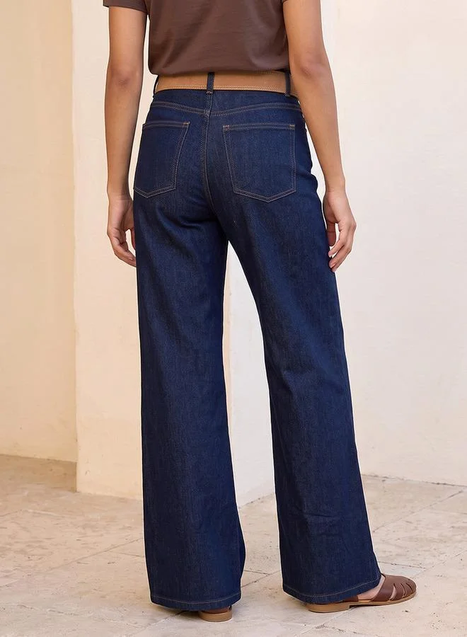 Splash FAV BLUE Denim Wide Leg Cotton Jeans for Women | Best Price UAE