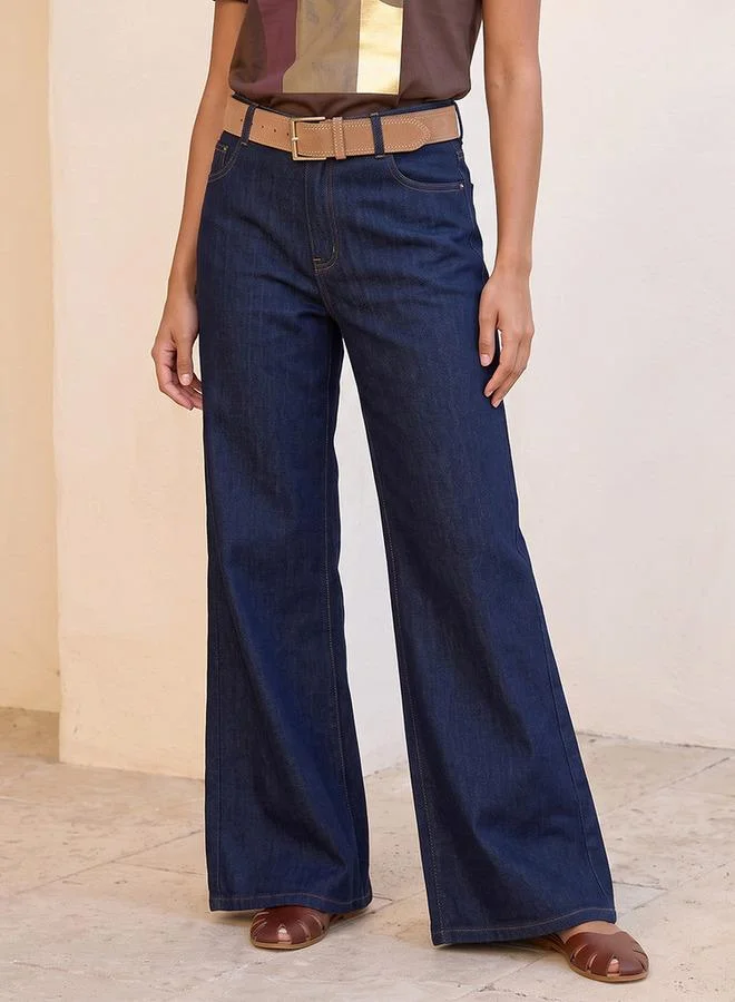 Denim Wide Leg Cotton Jeans