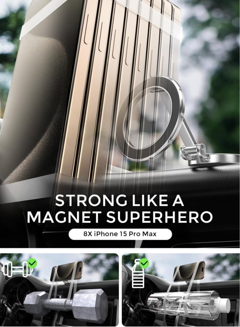 MagSafe Car Mount Phone Holder – 360° Rotation, Strong Magnetic Stand for Hands-Free Use – Compatible with iPhone 15, 14, 13, 12 Pro Max Plus Mini  MagSafe Cases (Silver) - Image 5