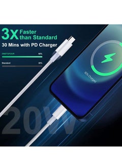 دوسالا كابل USB C إلى Lightning معتمد من MFi ومتوافق مع iPhone 13 و12 و11 Pro Max وX وXS وXR و8 و7 Plus/AirPods Pro يدعم توصيل الطاقة 1 متر أبيض  - Image 5