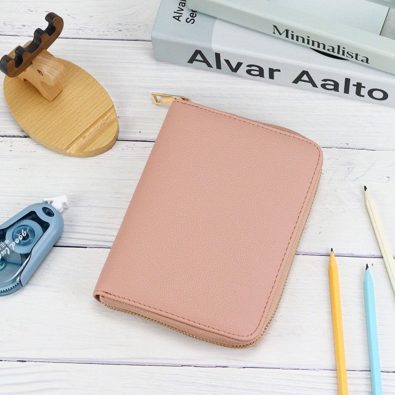 MultiBey A7 Leather Budget Binder Cash Envelopes System Wallet Budget Planner PU Leather Cover Notebook with Zipper 6 Rings Refillable Money Wallet Organizer for Cash Budgeting and Saving (Only Binder-Pink) - Image 4