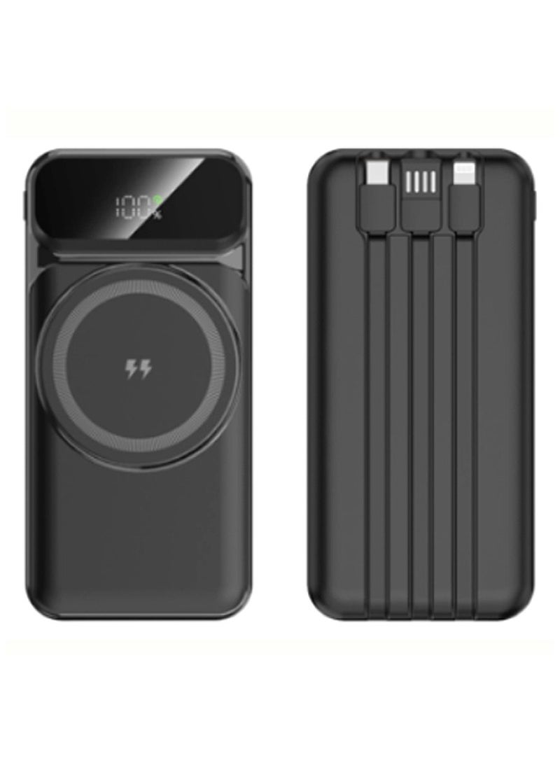 10000mAh magnetic power bank (with 3 data cables), compatible with iPhone and Android，Black - Image 1