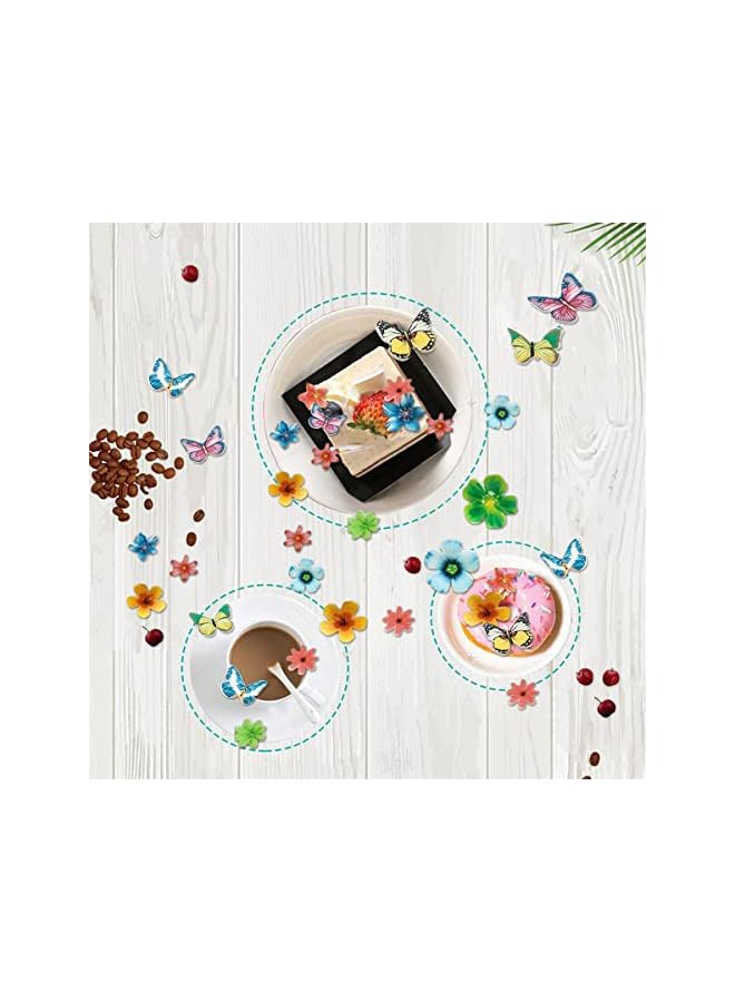 S-TOP Edible Flower Cupcake Toppers, Set of 70 Pcs Mixed Size Flower Birthday Cake Toppers Multicolour, Family Cupcake Wedding Cake Birthday Party Food Decoration - Image 5