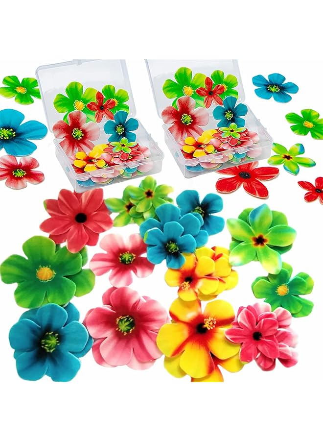 S-TOP Edible Flower Cupcake Toppers, Set of 70 Pcs Mixed Size Flower Birthday Cake Toppers Multicolour, Family Cupcake Wedding Cake Birthday Party Food Decoration - Image 1