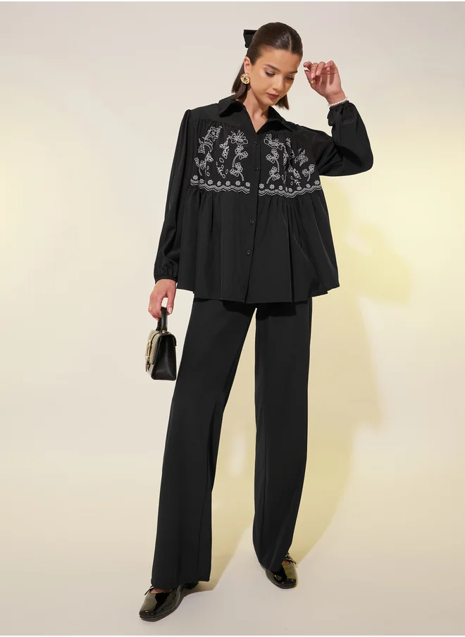 ستايلي Floral Embroidered Top and Pants Co-Ords