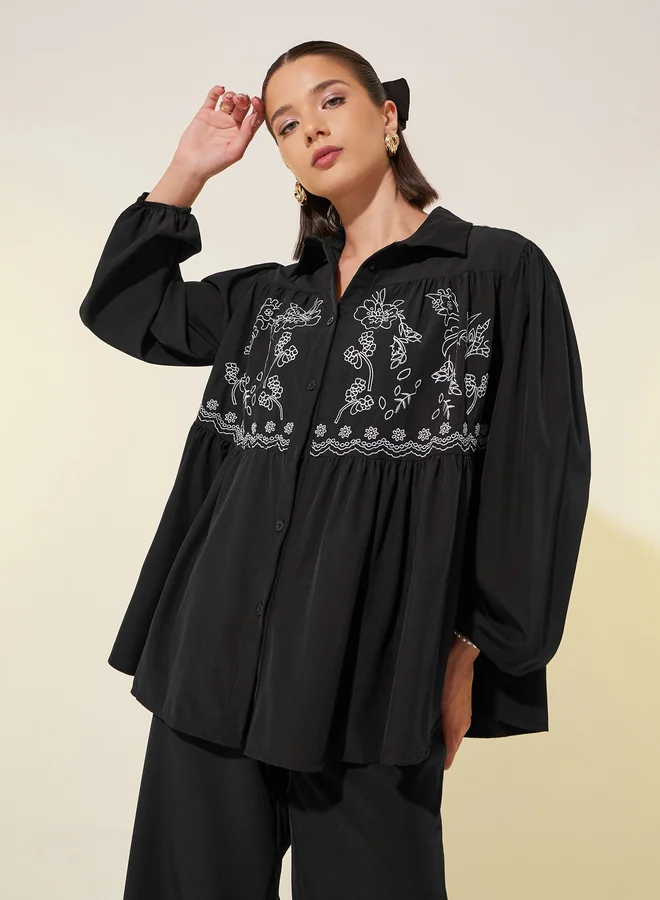 Take Two Floral Embroidered Top and Pants Co-Ords