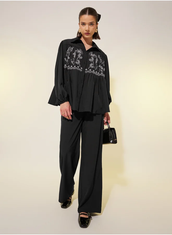 ستايلي Floral Embroidered Top and Pants Co-Ords