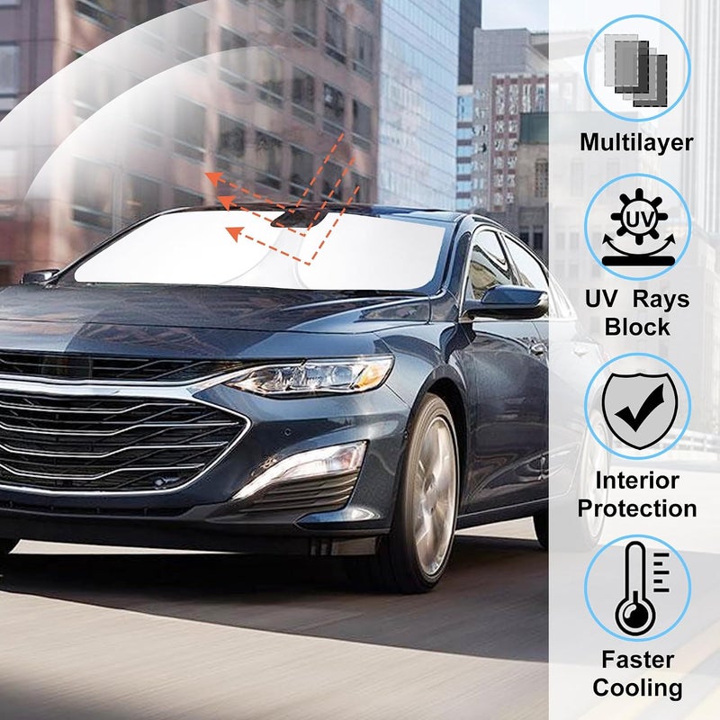 LHFLIVE Windshield Sun Shade Custom Fit for 2016-2024 2025 Chevrolet/Chevy Malibu Accessories Foldable Sunshade Sun Blocker Protect Car from Sun Rays & Heat Damage Keep Car Cooler - Image 2
