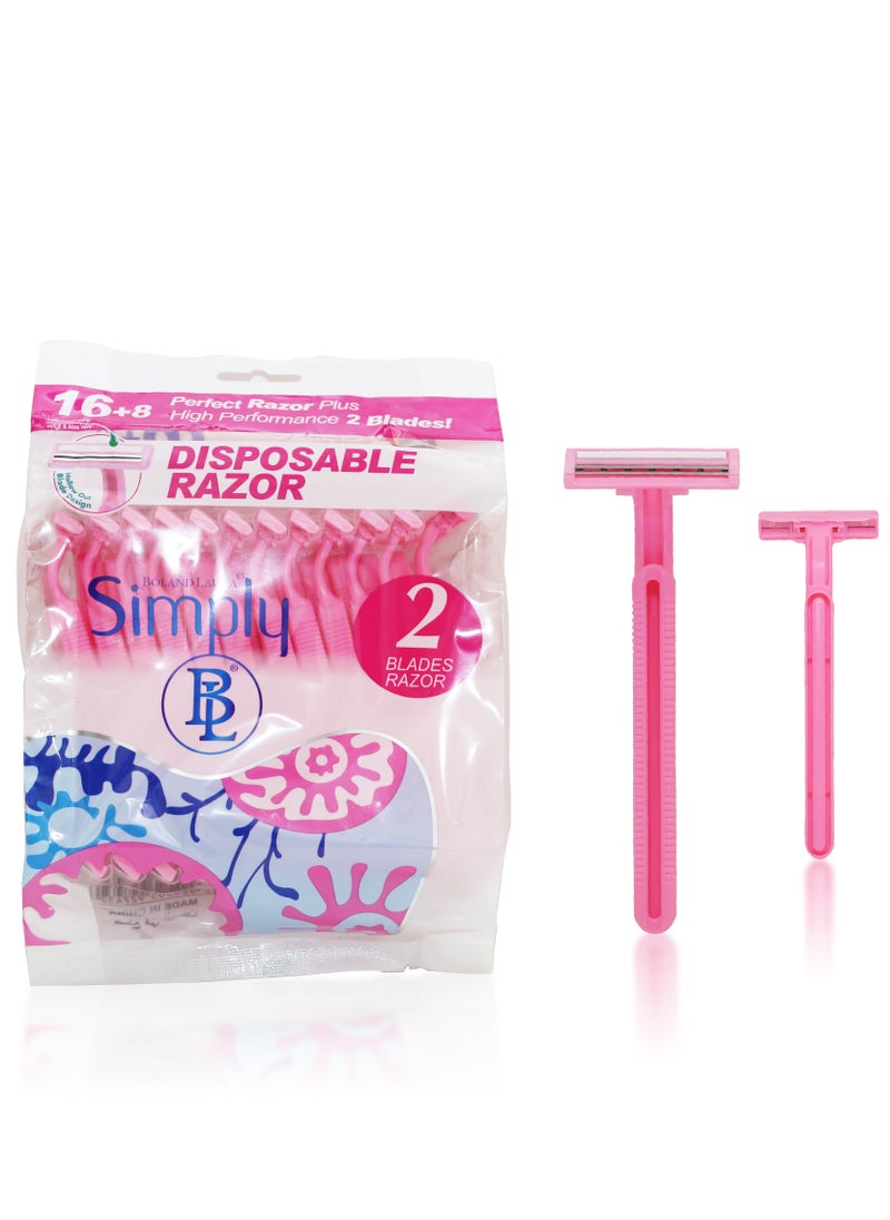 BOLAND LAURA Box of 24 Women Pink Razor simply Blades Disposable Stainless Steel High End Twin Blade Razors  - Image 1