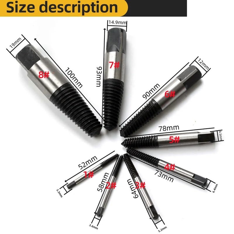 Digital Craft 8-Piece Screw Extractor Set | Bolt, Screw & Pipe Removal Tool Kit | Removes 1/2" & 3/4" Damaged or Broken Screws, Bolts, Water Pipes | Durable Steel Extractor Set - Image 2