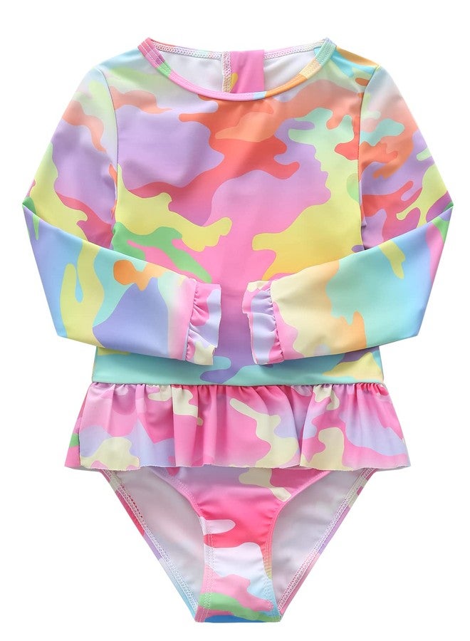Aisyee Baby Girls One Piece Swimsuits Long Sleeve Rash Guard Swimshirts Pink Camo 18 Months - Image 1