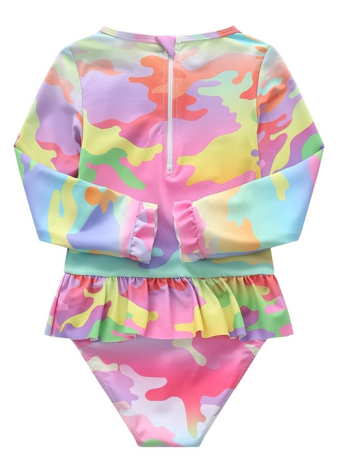 Aisyee Baby Girls One Piece Swimsuits Long Sleeve Rash Guard Swimshirts Pink Camo 18 Months - Image 2