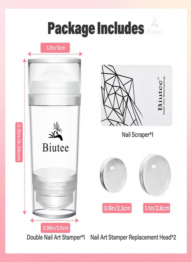Biutee French Tip Nail Stamp 4PCS Nail Art Stamper Kit with Replacement Nail Stamper Heads Clear Silicone Nails Jelly Stamper with Scrapers Nail Printing Tool for French Manicure Home DIY Art Salon - Image 2