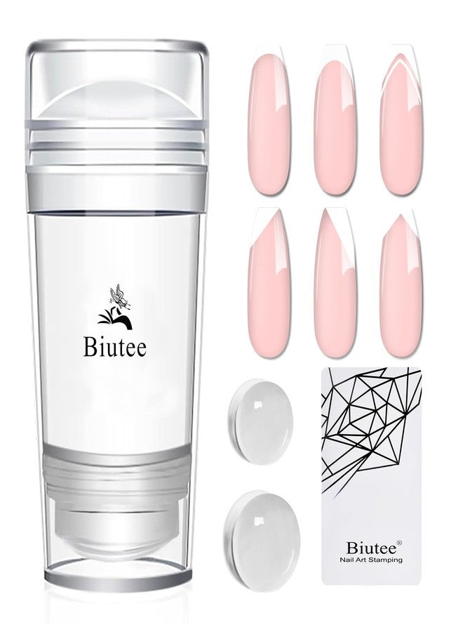 Biutee French Tip Nail Stamp 4PCS Nail Art Stamper Kit with Replacement Nail Stamper Heads Clear Silicone Nails Jelly Stamper with Scrapers Nail Printing Tool for French Manicure Home DIY Art Salon - Image 1