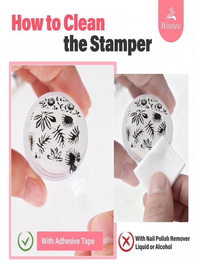 Biutee French Tip Nail Stamp 4PCS Nail Art Stamper Kit with Replacement Nail Stamper Heads Clear Silicone Nails Jelly Stamper with Scrapers Nail Printing Tool for French Manicure Home DIY Art Salon - Image 4