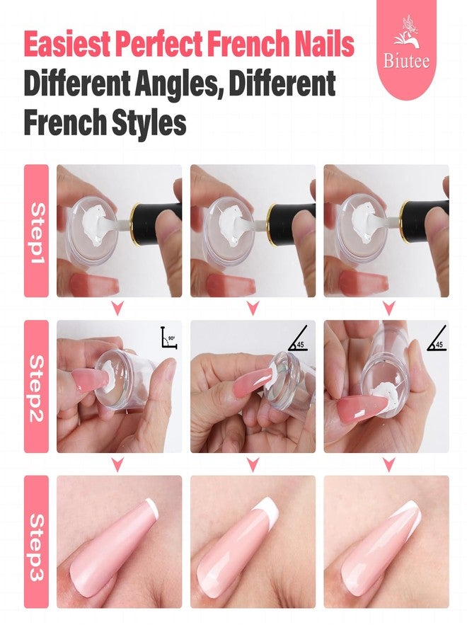 Biutee French Tip Nail Stamp 4PCS Nail Art Stamper Kit with Replacement Nail Stamper Heads Clear Silicone Nails Jelly Stamper with Scrapers Nail Printing Tool for French Manicure Home DIY Art Salon - Image 3