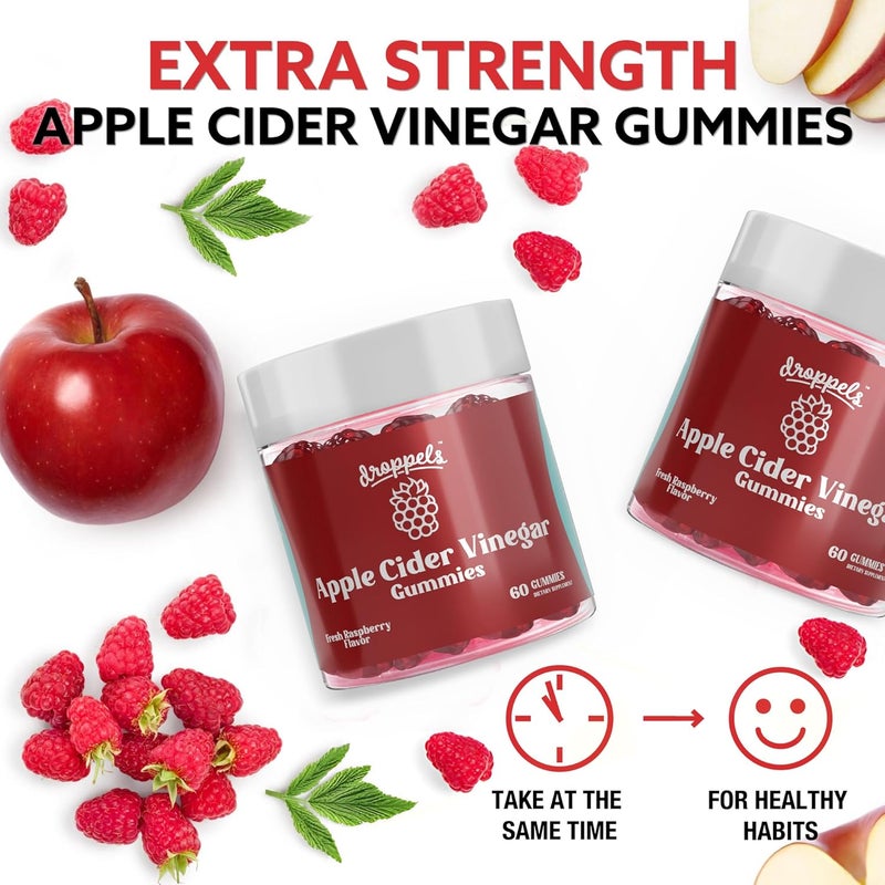 Droppels Apple Cider Vinegar Gummies 1000mg with Beet Root  Pomegranate  NonGMO VeganFriendly Gluten Free  Supports Digestion Metabolism Energy  Immune Health  Raspberry Flavor - Image 3