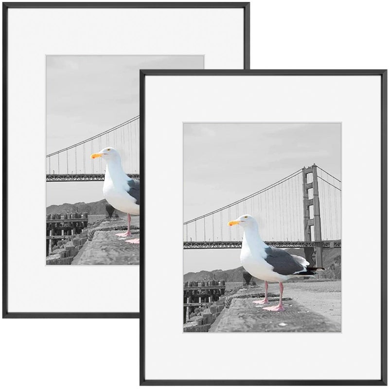 Frametory 16x20 Metal Picture Frame with Mat for 11x14 Picture  Real Glass Aluminum Photo Frame Collection Black 2 Pack