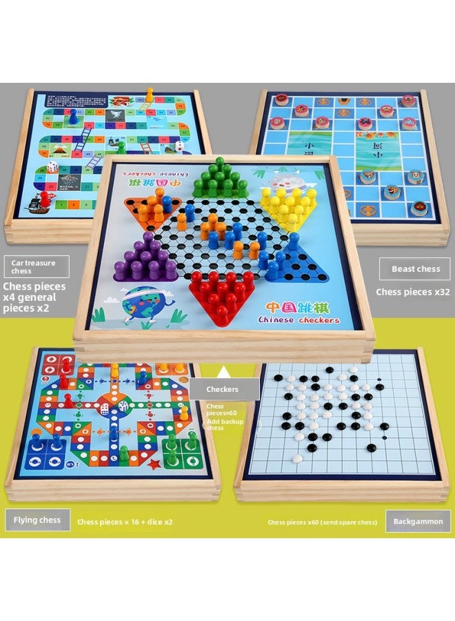 Flying Chess Gobang Checkers Colosseum Chess Multifunctional Chessboard Children's Interactive Board Game Wooden Educational Toys Wholesale-Color:Package 15 [large Wooden] Five Jump + Fly + Five + Bucket + Take  - Image 1