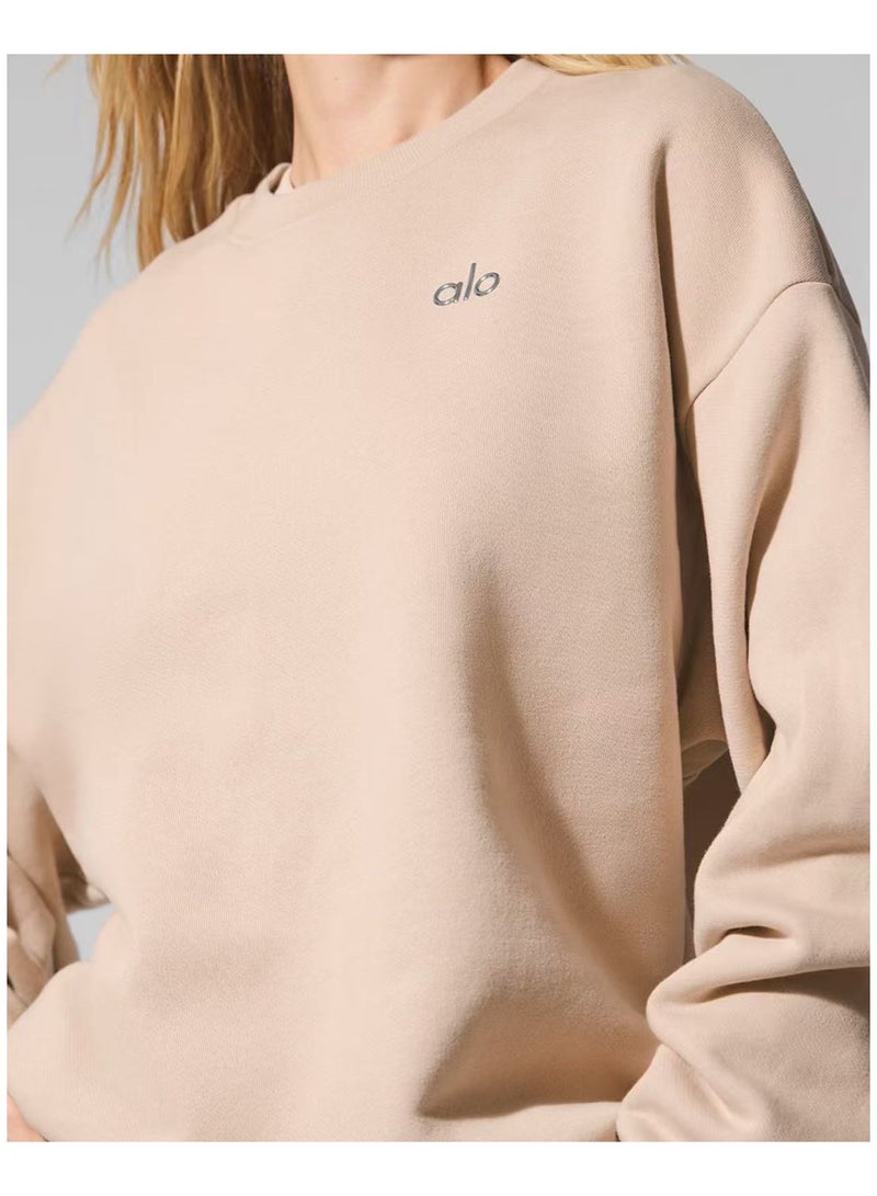 Alo Yoga Crewneck Long-Sleeve Oversized Unisex Sweatshirt, Solid Color Minimalist Versatile Style - Image 2
