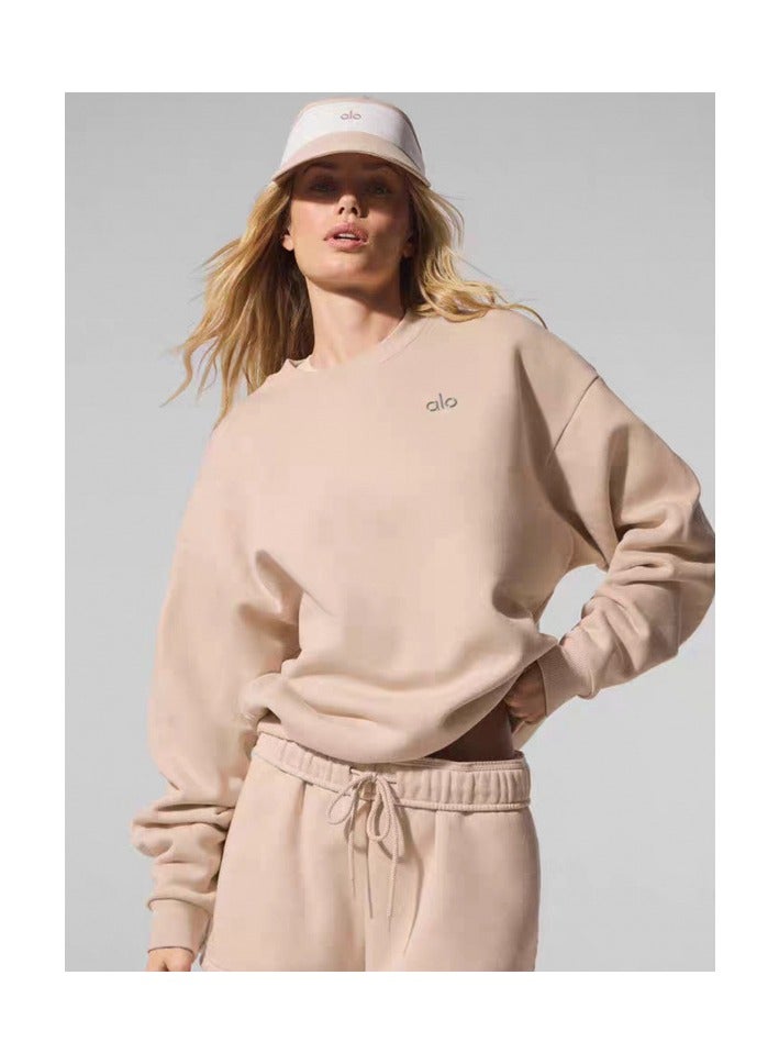 Alo Yoga Crewneck Long-Sleeve Oversized Unisex Sweatshirt, Solid Color Minimalist Versatile Style - Image 1