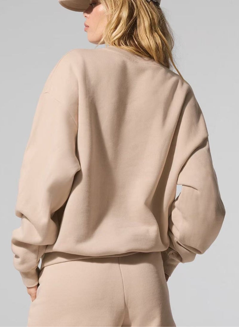 Alo Yoga Crewneck Long-Sleeve Oversized Unisex Sweatshirt, Solid Color Minimalist Versatile Style - Image 3