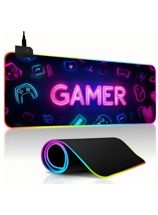 بيوينتي لوحة ماوس، لوحة ماوس ألعاب كبيرة الحجم RGB، لوحة ماوس LED ممتدة مع 14 وضع إضاءة، لوحات ماوس لوحة مفاتيح متوهجة، لوحة مكتب كبيرة، قاعدة مطاطية مضادة للانزلاق (الحجم: 800 × 300 × 4 مم)