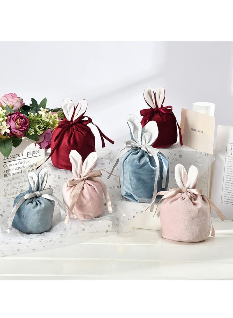 SOLARAE 6 Pcs Gift Bags, Bunny Ear Velvet Gift Bags with Drawstring, Wedding Sweet Gift Bags, Bunny Bags with Ears, Party Goody Bags for Candies, Chocolates, Cookies - Image 4