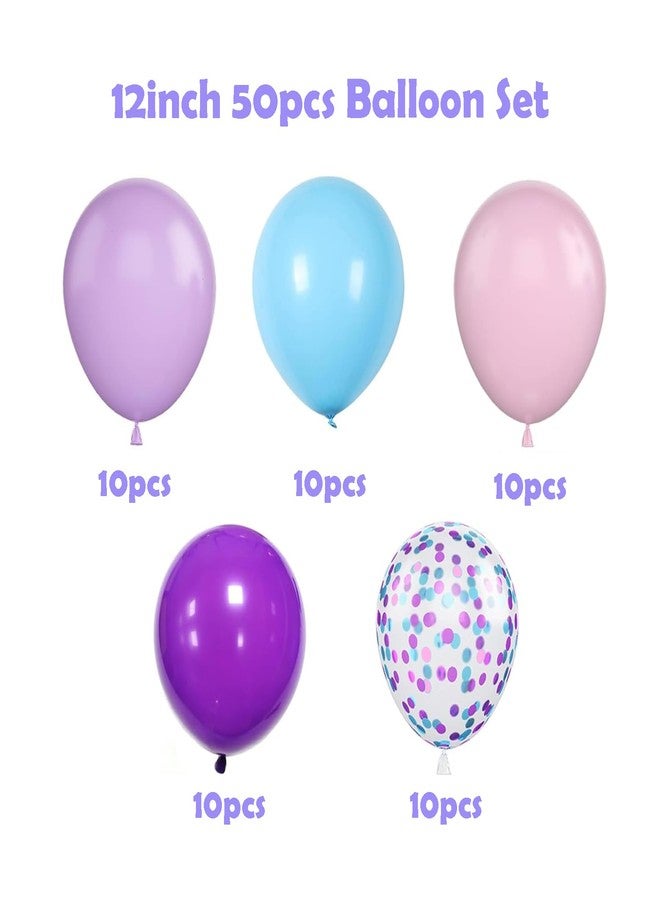 ZOOYOO 50pcs Balloons 12 Inch Pastel Purple Pink Blue Confetti Balloons for Girls Birthday Parties, Baby Shower, Ocean, Under The Sea Decorations - Image 4