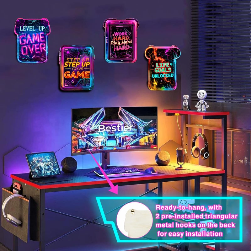 kokolap 4PCS Gaming Wall Decor for Boy Room Video Game Walls Art Decor Wood Gamer Room Hanging Sign Neon Game Controller Wall Art Print Inspirational Quote Hanging Plaque for Teenage Playroom - Image 3