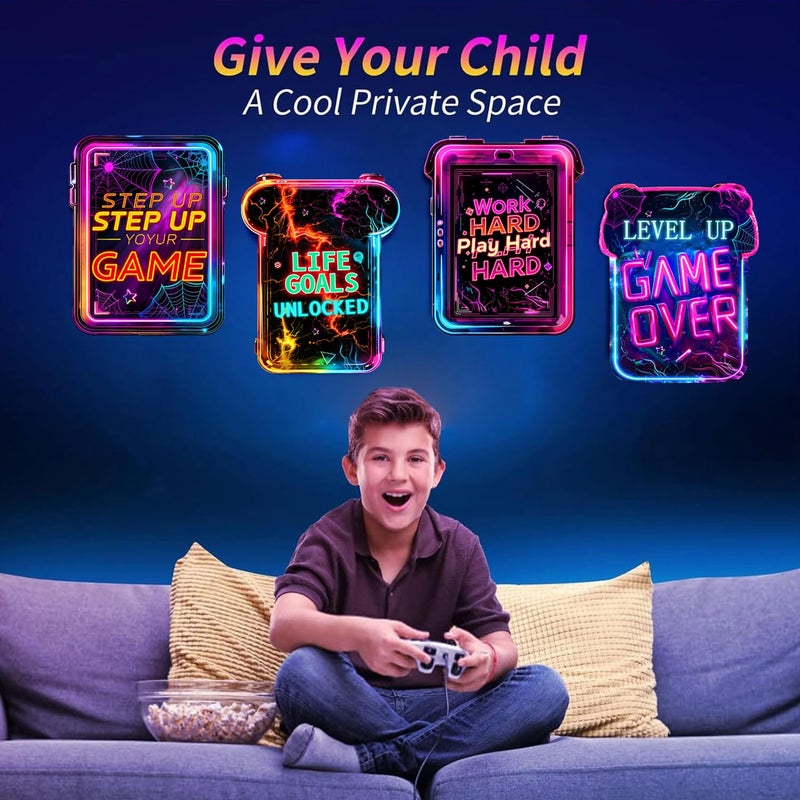 kokolap 4PCS Gaming Wall Decor for Boy Room Video Game Walls Art Decor Wood Gamer Room Hanging Sign Neon Game Controller Wall Art Print Inspirational Quote Hanging Plaque for Teenage Playroom - Image 2