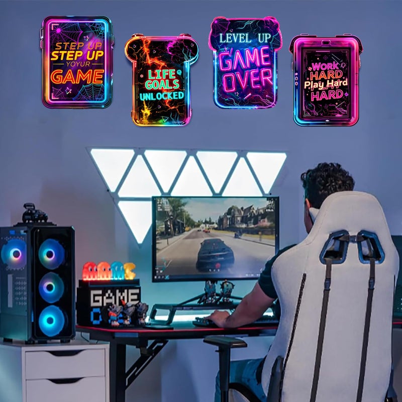 kokolap 4PCS Gaming Wall Decor for Boy Room Video Game Walls Art Decor Wood Gamer Room Hanging Sign Neon Game Controller Wall Art Print Inspirational Quote Hanging Plaque for Teenage Playroom - Image 5