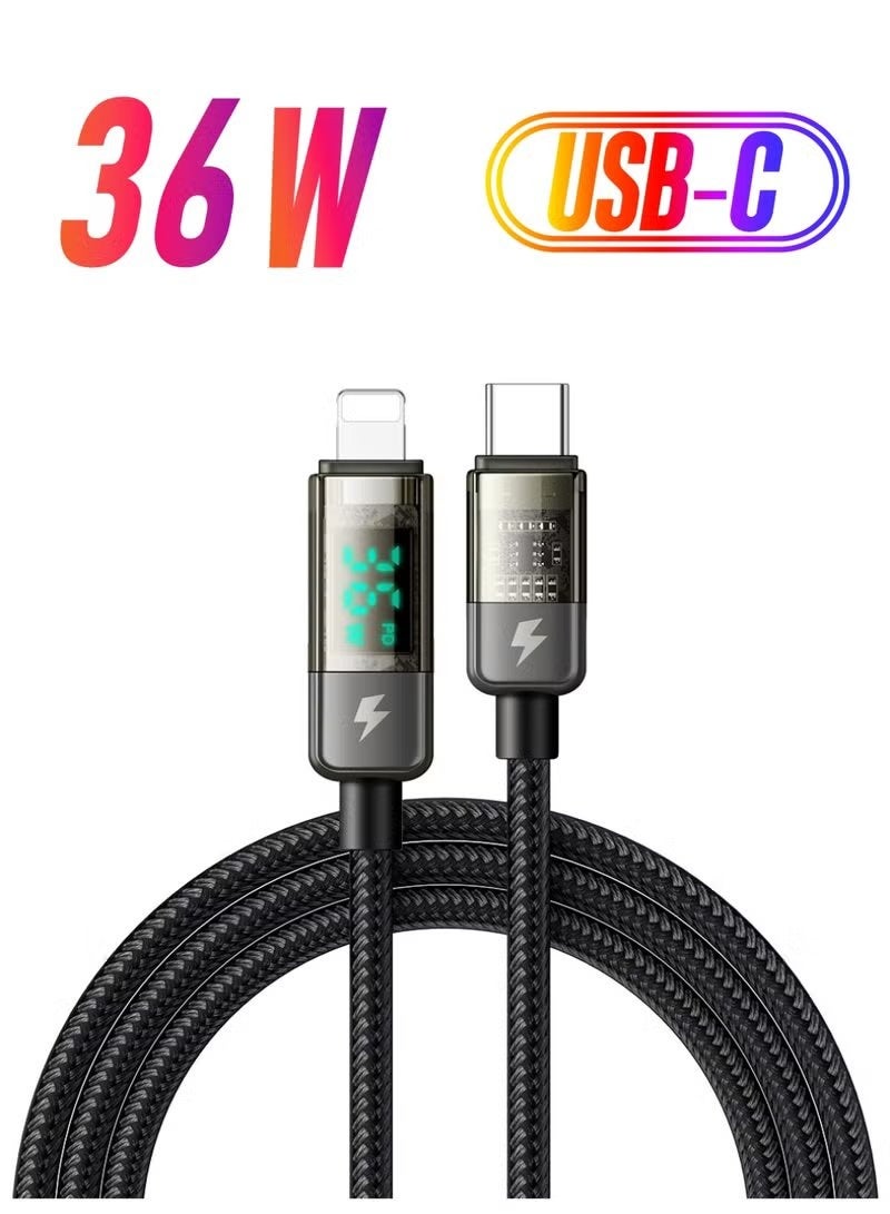 Mcdodo Type-C to Lightning Fast Charging Cable 36W 1.2m with LED Digital Display Power Monitor PD Fast Charge Auto Power Cut Safety Durable Charging Cable Compatible with iPhone iPad AirPods - Image 1
