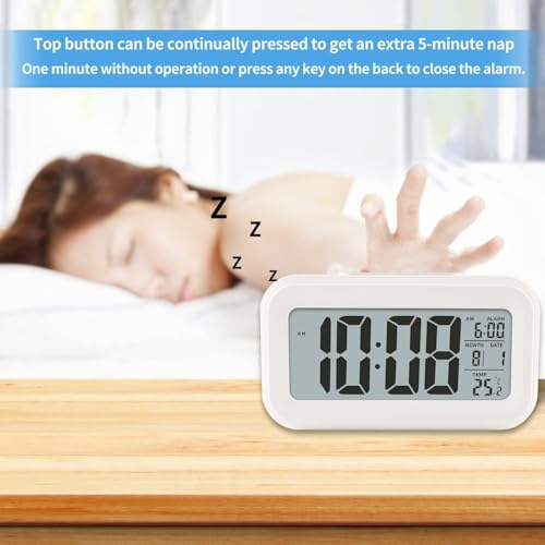 RADIANT Alarm Clock, Digital Clock, Table Clock for Students, Watch Timer for Study, Home, Bedroom, Kitchen,Alarm Clocks with Automatic Sensor,Time,Date &Temperature (White) - Image 5