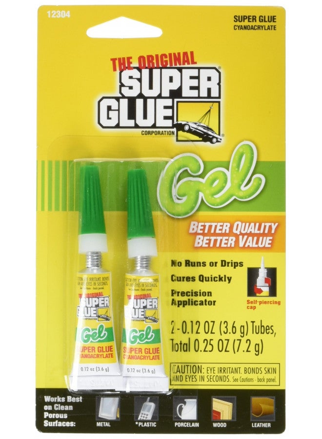 Super Glue The Original Super Glue Cyanoacrylate Gel, 0.12 Oz Each, 2 Tubes