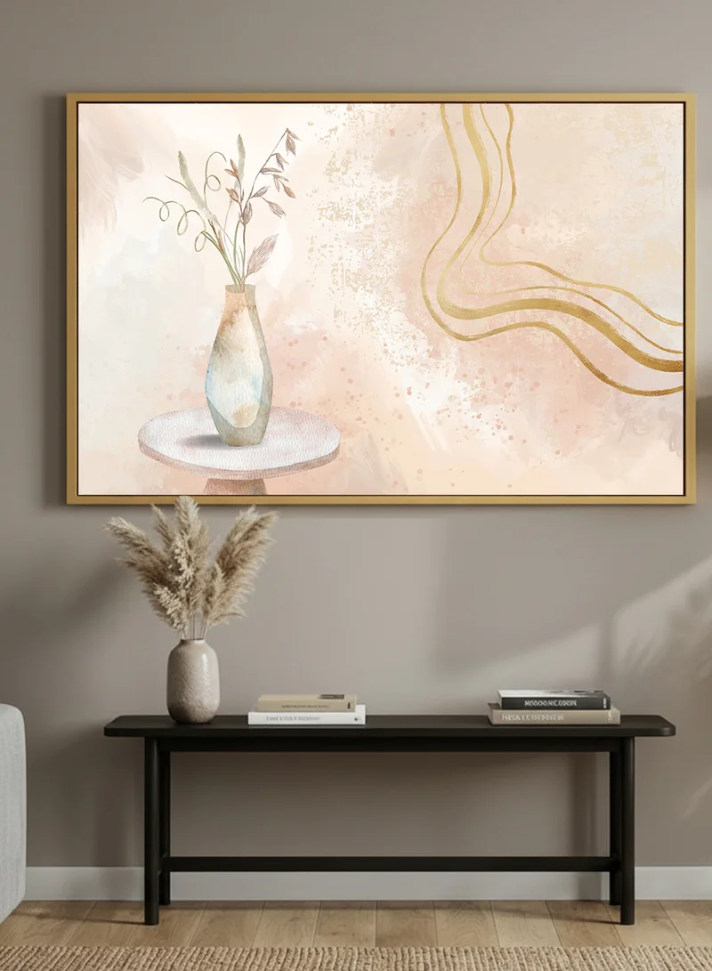 LOWHA Canvas Wall Art Stretched Over Wooden Frame with Gold Floating Frame and Vase Abstract Design