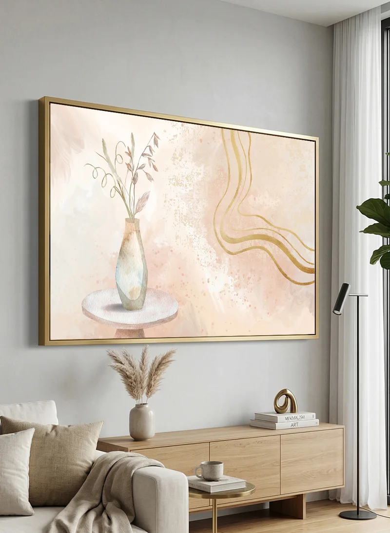 LOWHA Canvas Wall Art Stretched Over Wooden Frame with Gold Floating Frame and Vase Abstract Design
