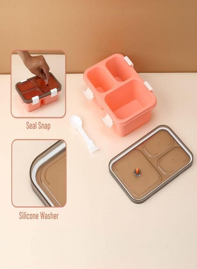 LEELICHI Plastic Lunch Box 3 Compartment Tiffin Box Adults Kids | BPA Free Reusable Food Storage Container | Leakproof Microwave Freezer Safe | Spoon Included | School Office Travel - Image 3