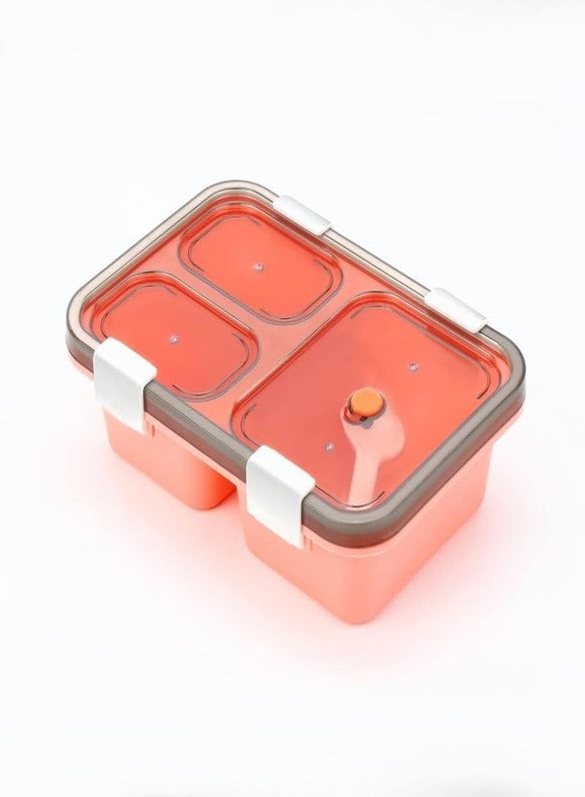 LEELICHI Plastic Lunch Box 3 Compartment Tiffin Box Adults Kids | BPA Free Reusable Food Storage Container | Leakproof Microwave Freezer Safe | Spoon Included | School Office Travel - Image 1