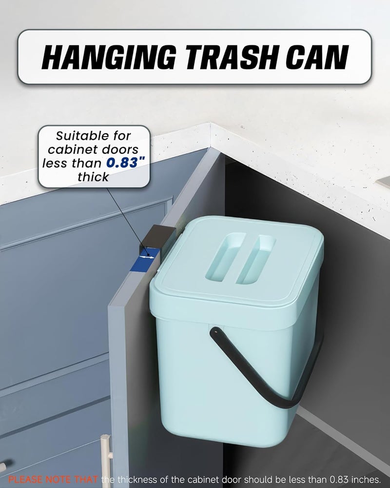 MONGTINGLU Kitchen Compost Bin - 1.8 Gallons Hanging Trash Can with Lid for Kitchen Cabinet Door, Under Sink, Wall Mounted Waste Bin for Bathroom, 7L(Subtle Blue) - Image 4