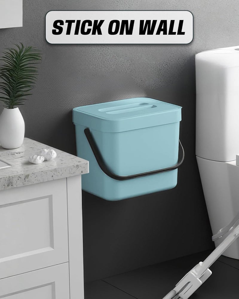 MONGTINGLU Kitchen Compost Bin - 1.8 Gallons Hanging Trash Can with Lid for Kitchen Cabinet Door, Under Sink, Wall Mounted Waste Bin for Bathroom, 7L(Subtle Blue) - Image 5