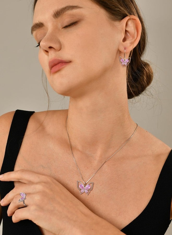 YL Butterfly Rings 925 Sterling Silver Simple Ring Created Pink Tourmaline Statement Rings for Women-size5 - Image 3