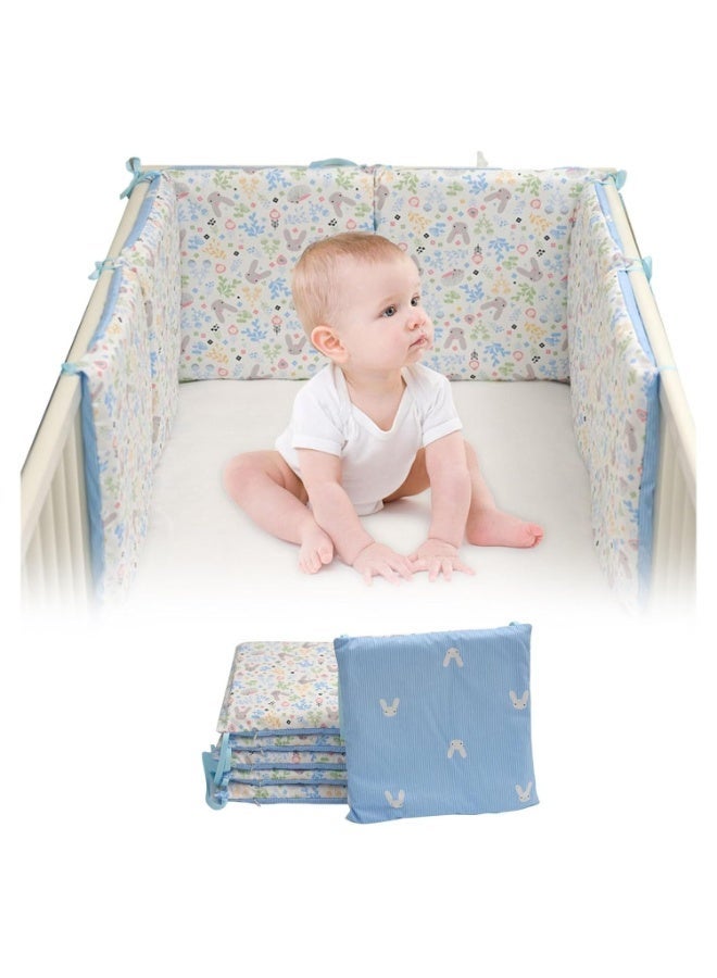 6Pcs Soft Cotton Rectangle Surround Pads for Boys Girls, Toddler Bedding Set, Soft Breathable Anti-Collision Fence Pads for Crib, Printed Crash Barrier for Kids Home Decor Gifts (Blue) - Image 1
