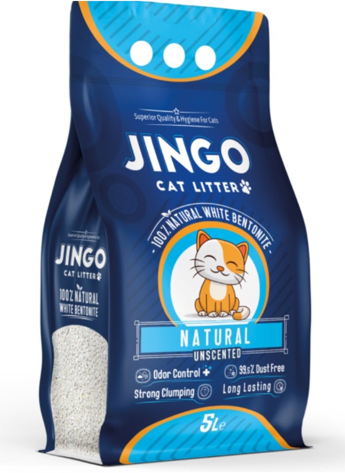 JINGO Cat Litter 5L Natural Unscented - Great For Sensitive Cats - Turkish Made 