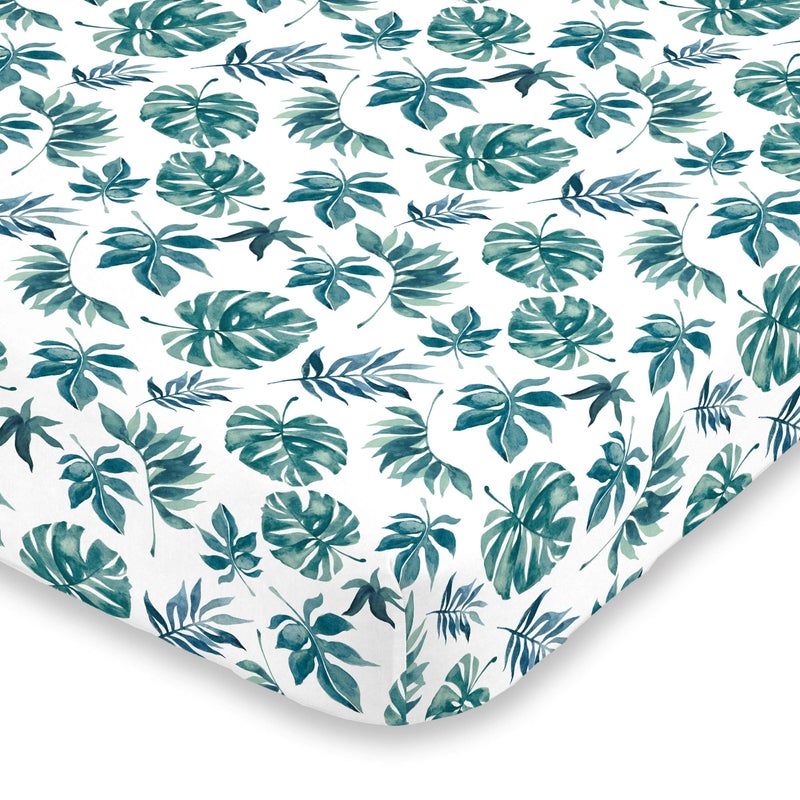 NoJo Super Soft Green White Palm Leaf Nursery Mini Crib Fitted Sheet Green White - Image 2
