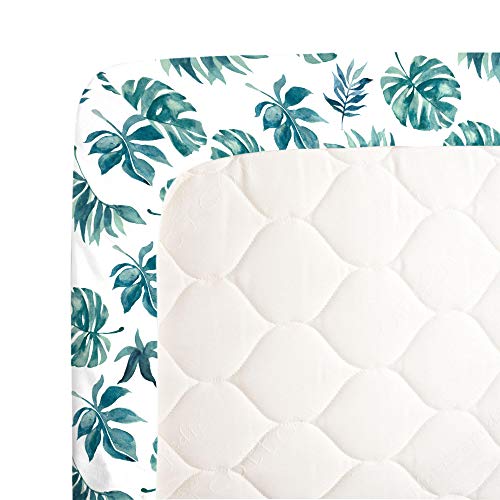 NoJo Super Soft Green White Palm Leaf Nursery Mini Crib Fitted Sheet Green White - Image 3