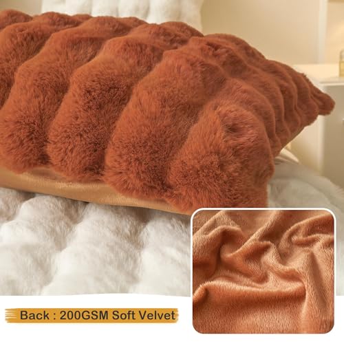 LIFEREVO 2 Pieces Fluffy Faux Rabbit Fur Throw Pillow Covers, Luxury Plush Shaggy 18x18 Bubble Cushion Covers with Zipper, Decorative Furry Fuzzy Pillow Shams for Bed Couch Sofa Chair, Burnt Orange - Image 5