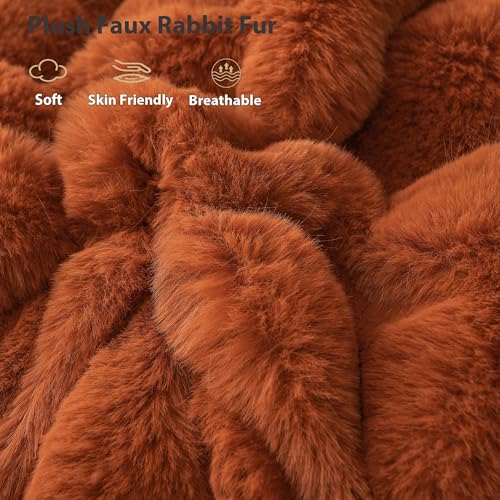 LIFEREVO 2 Pieces Fluffy Faux Rabbit Fur Throw Pillow Covers, Luxury Plush Shaggy 18x18 Bubble Cushion Covers with Zipper, Decorative Furry Fuzzy Pillow Shams for Bed Couch Sofa Chair, Burnt Orange - Image 4