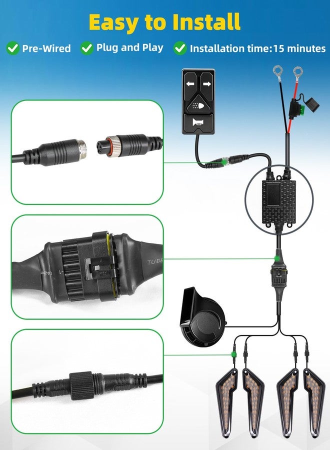 Vi9000 UTV Turn Signal Kit with 110D Horn, Pre-Wired, Plug & Play UTV Universal Street Legal Blinker kit with Integrated Rocker Switch, Compatible with Polaris, Can-Am, CFMOTO for Side by Side - Image 5