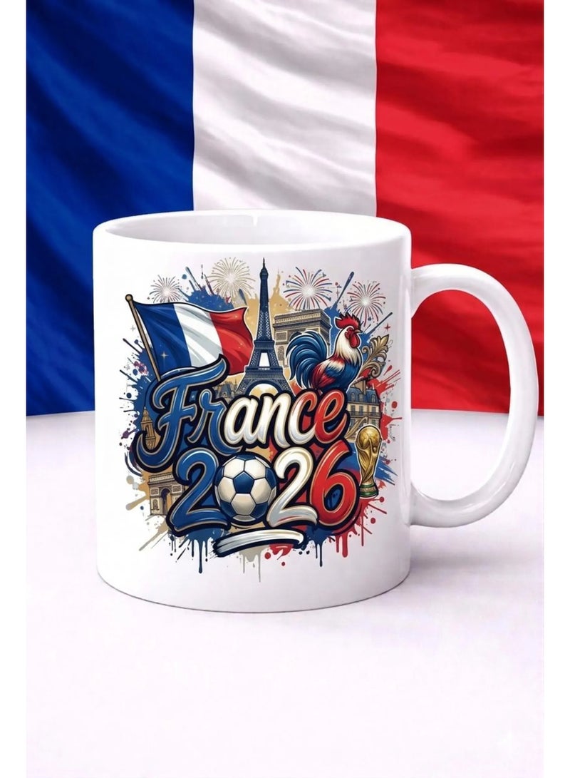 كوب قهوة سيراميك أبيض تذكاري لكأس العالم فرنسا 2026